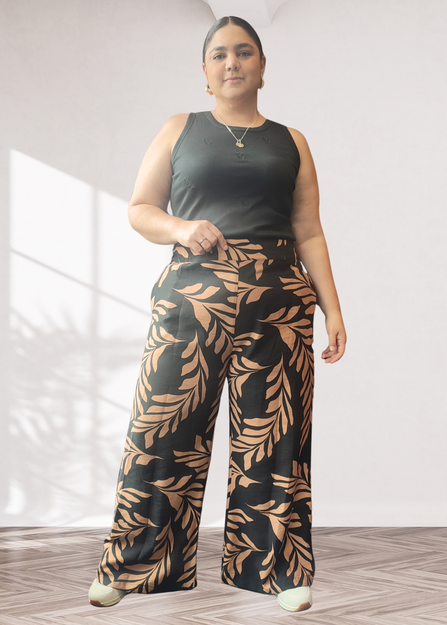 Pantalón palazzo negro/café plus size