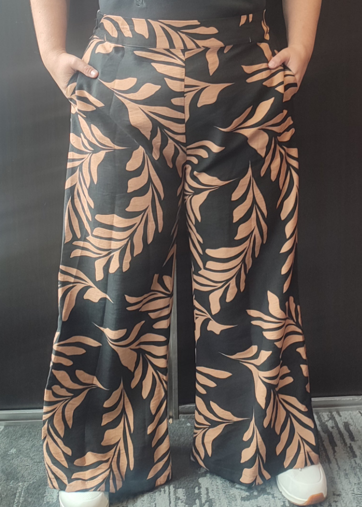 Pantalón palazzo negro/café plus size