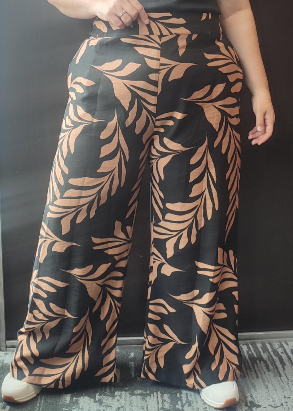 Pantalón palazzo negro/café plus size