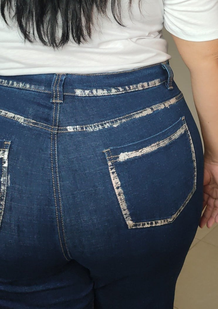 Jean azul lineas plateadas plus size - Áttika Klozet
