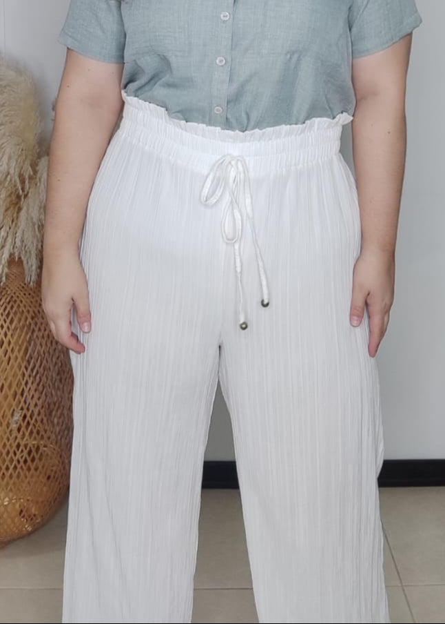 Pantalón plisado blanco plus size