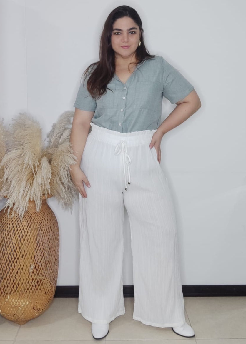 Pantalón plisado blanco plus size