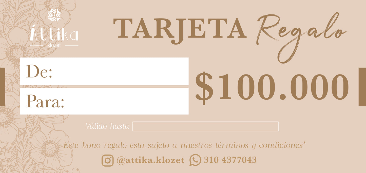 Bono de regalo virtual por $100.000 - Áttika Klozet