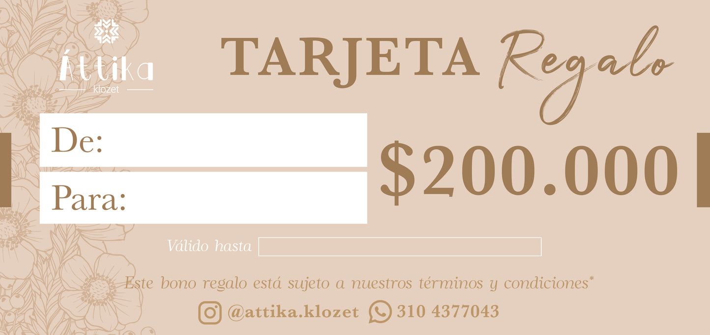 Bono de regalo virtual por $200.000 - Áttika Klozet