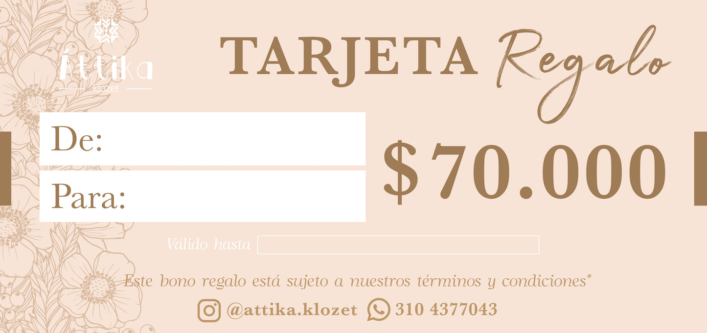 Bono de regalo virtual por $70.000 - Áttika Klozet