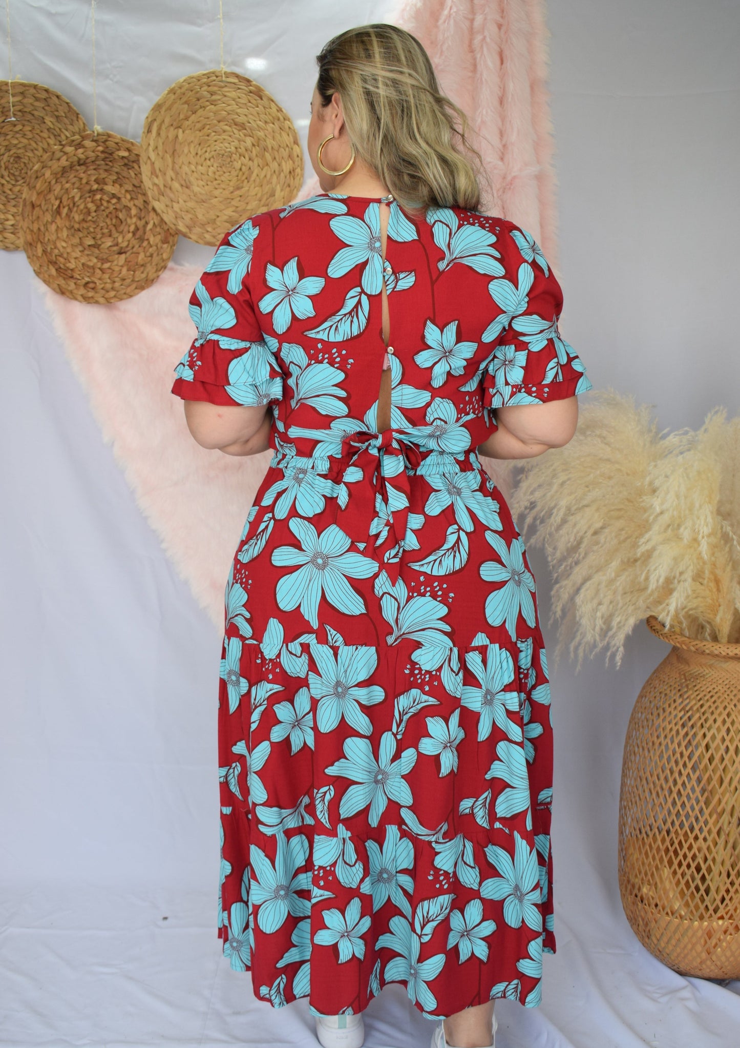 Set falda y crop flores rojo plus size - Áttika Klozet