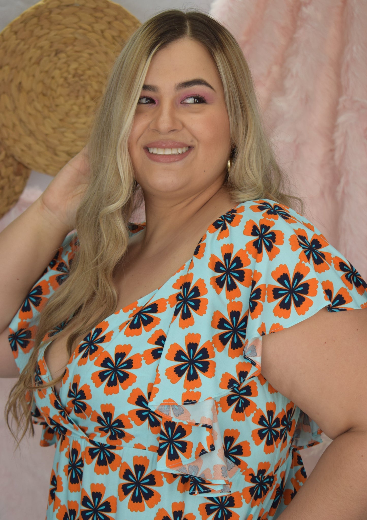 Vestido largo margaritas azul aguamarina plus size - Áttika Klozet