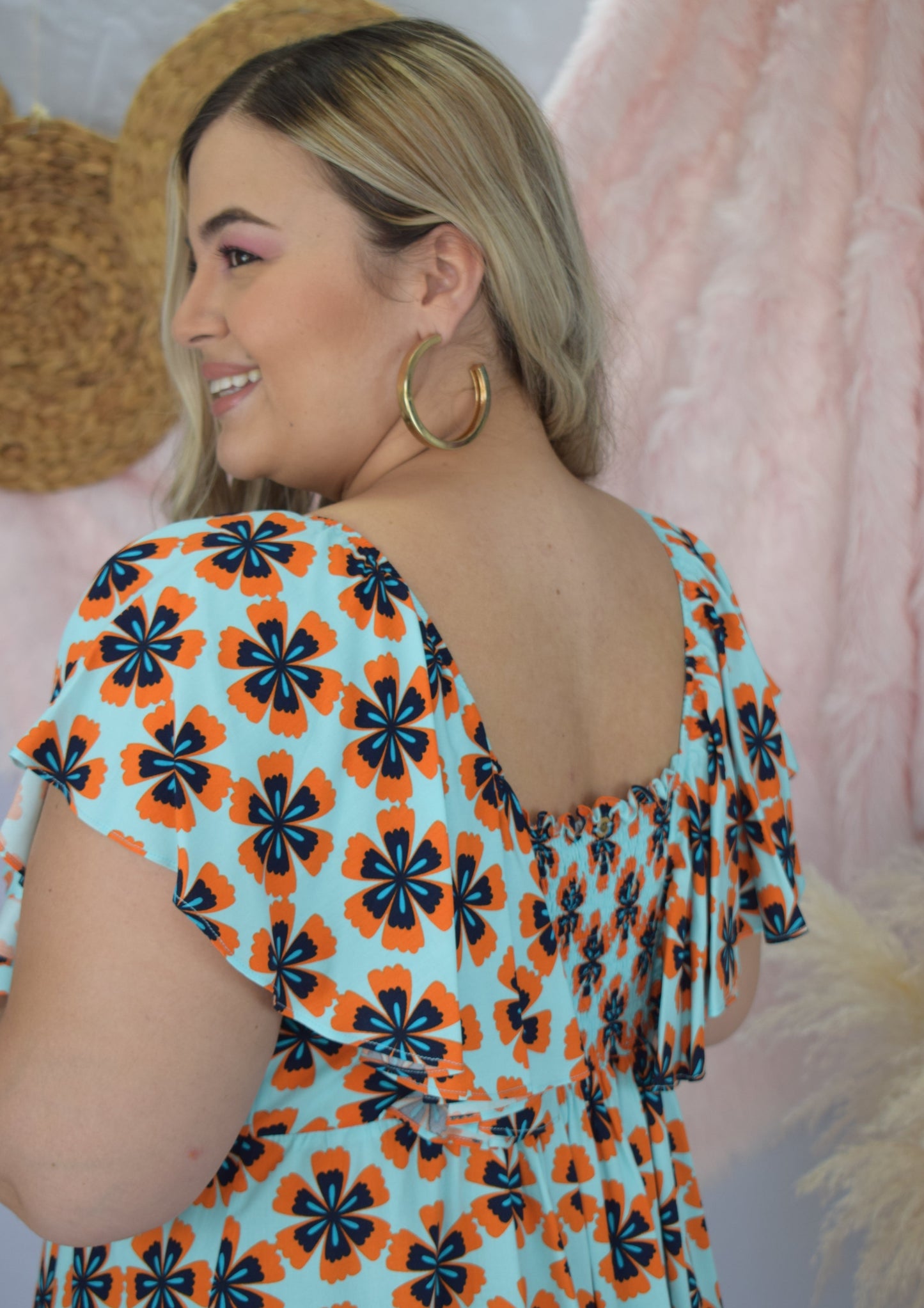 Vestido largo margaritas azul aguamarina plus size - Áttika Klozet