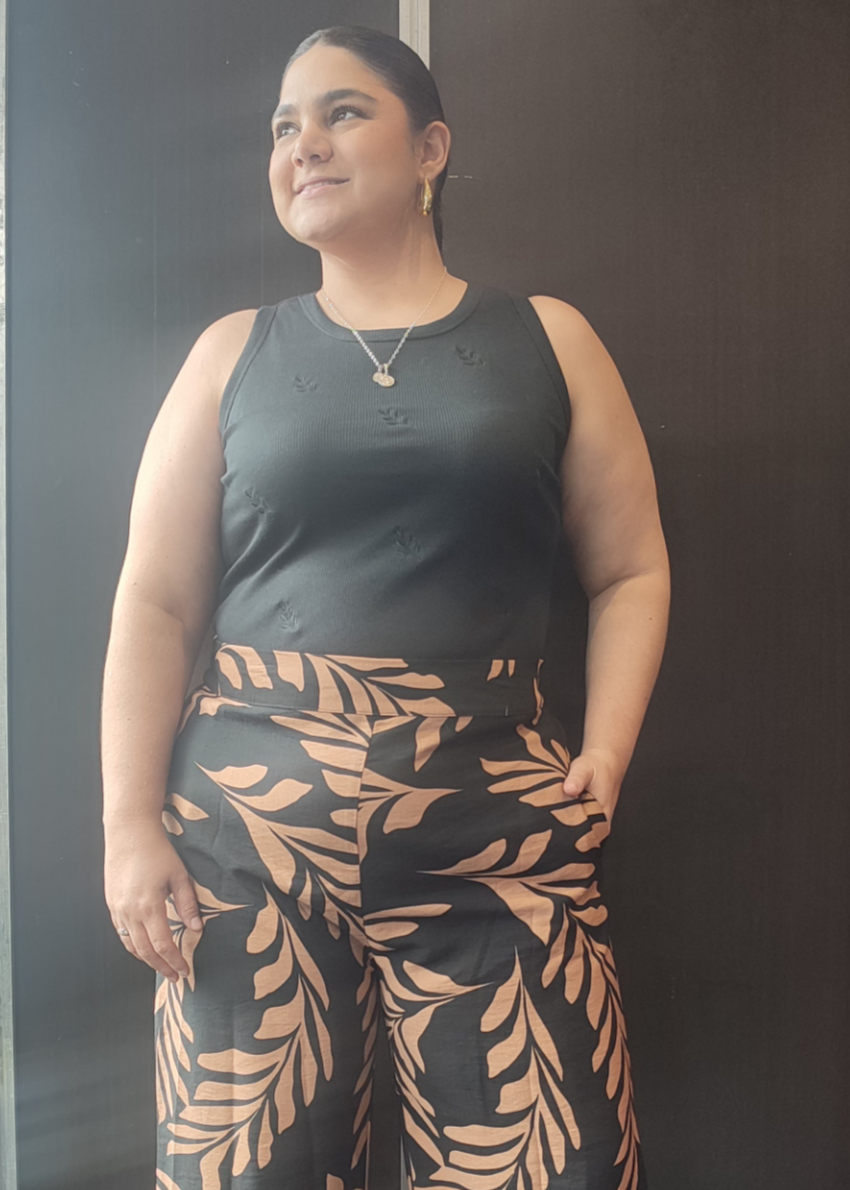 Pantalón palazzo negro/café plus size