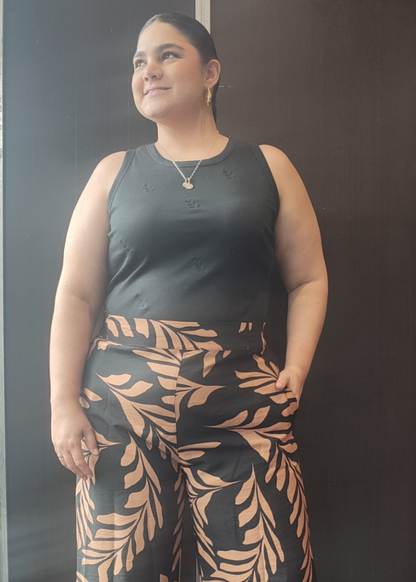 Pantalón palazzo negro/café plus size
