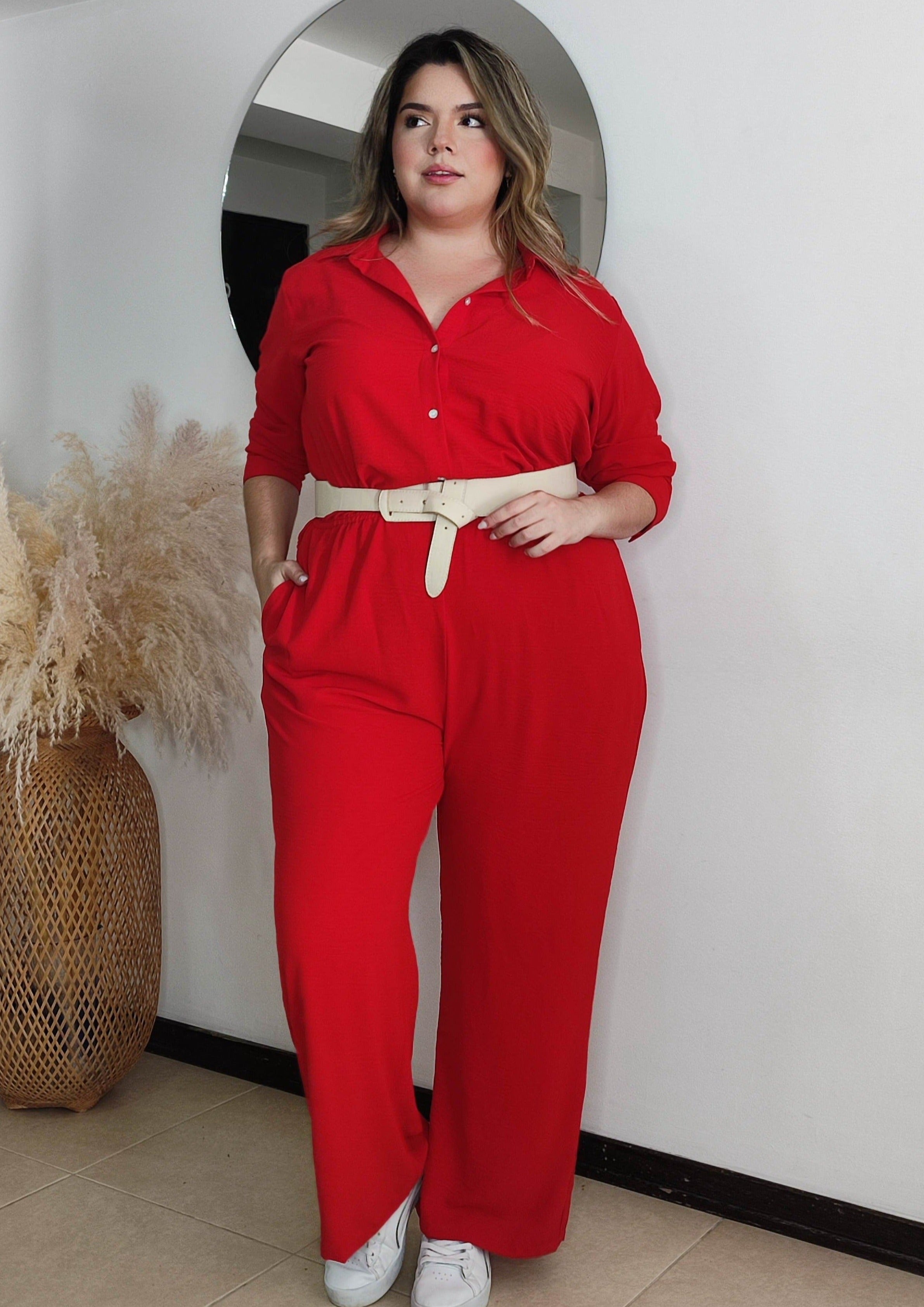 Enterizo largo camisero rojo plus size ttika Klozet