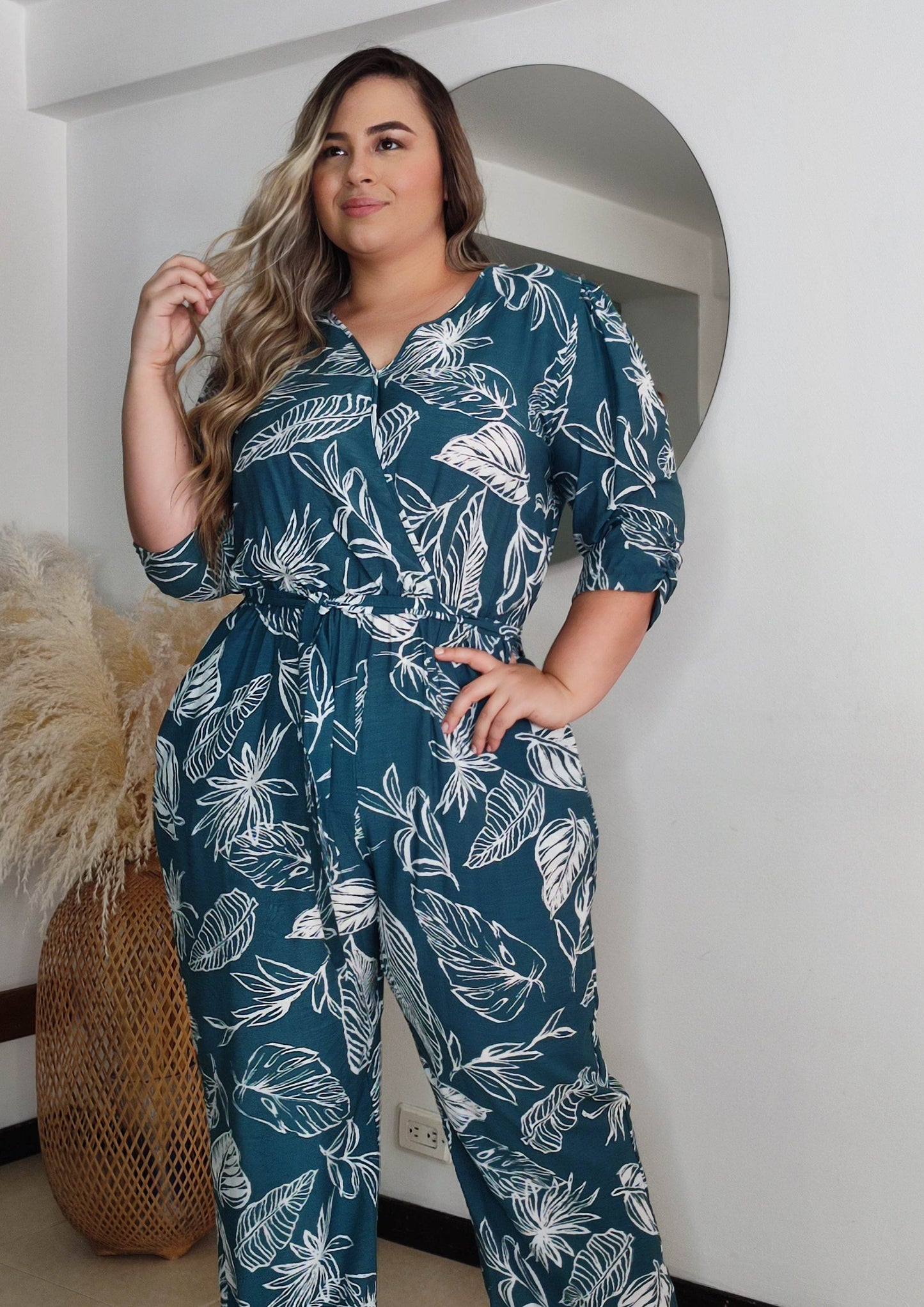 Enterizo largo manga corta estampado turquesa plus size - Áttika Klozet