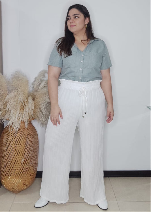 Pantalón plisado blanco plus size