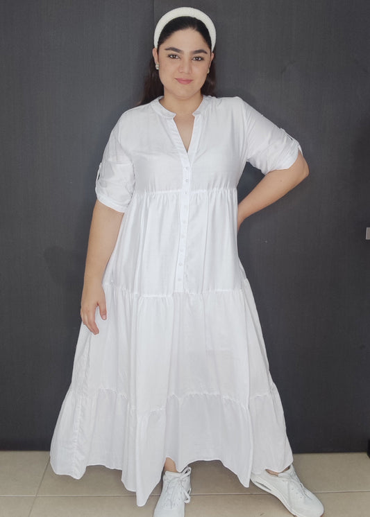 Vestido largo camisero blanco plus size