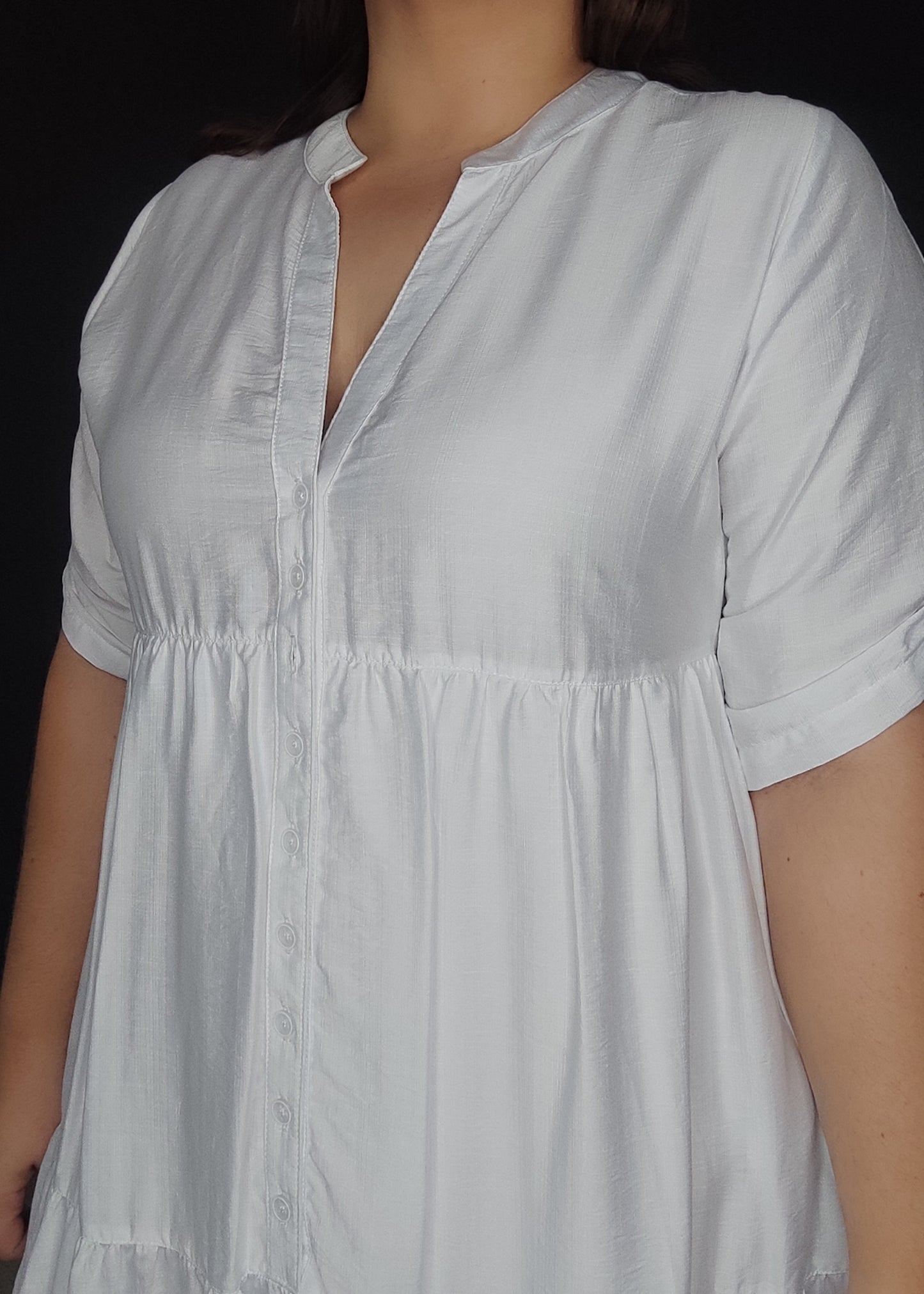 Vestido largo camisero blanco plus size