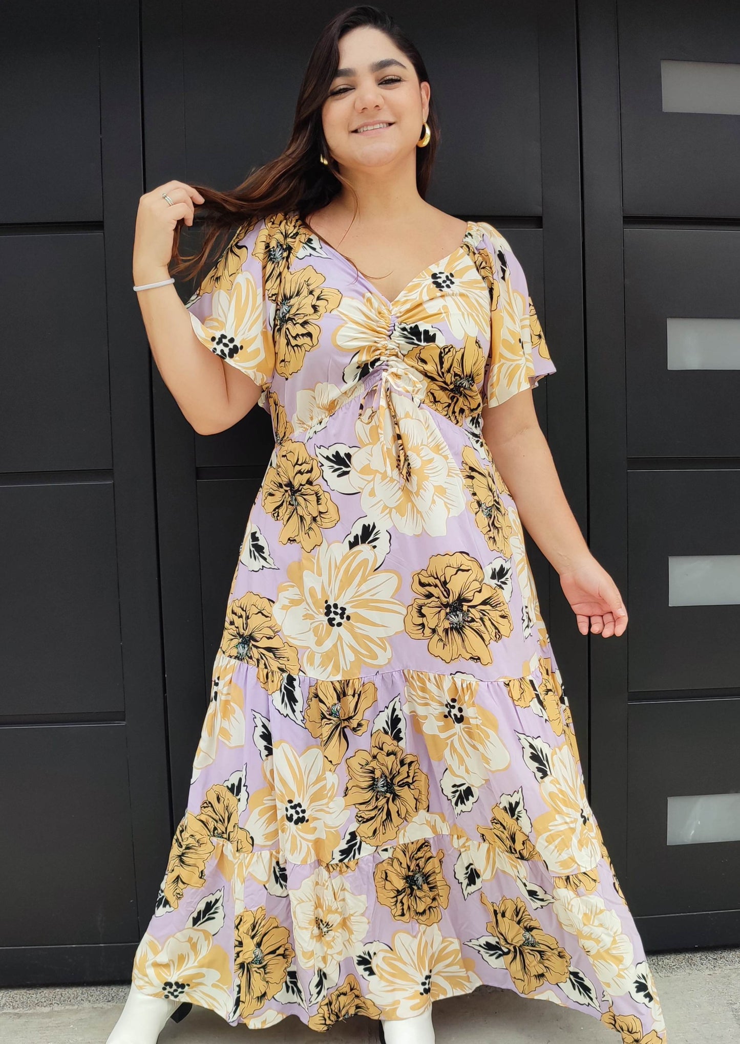 Vestido largo escote graduable lila plus size - Áttika Klozet