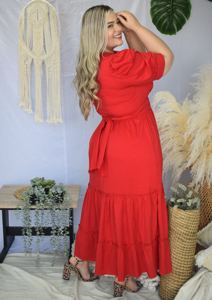 Vestido largo escotado rojo plus size - Áttika Klozet