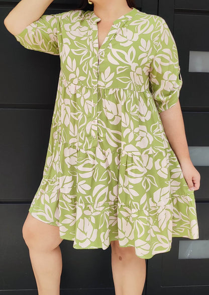 Vestido corto camisero verde hojas plus size - Áttika Klozet