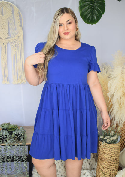 Vestido corto básico azul rey plus size - Áttika Klozet