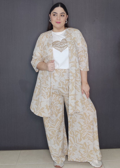 Set bluson y pantalón camel plus size