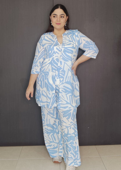 Set bluson y pantalón azul plus size