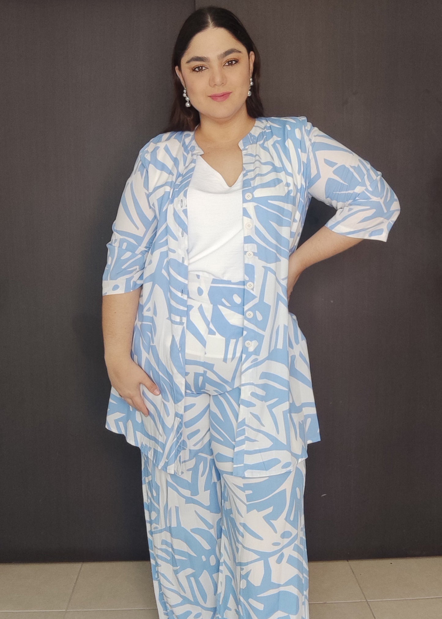 Set bluson y pantalón azul plus size