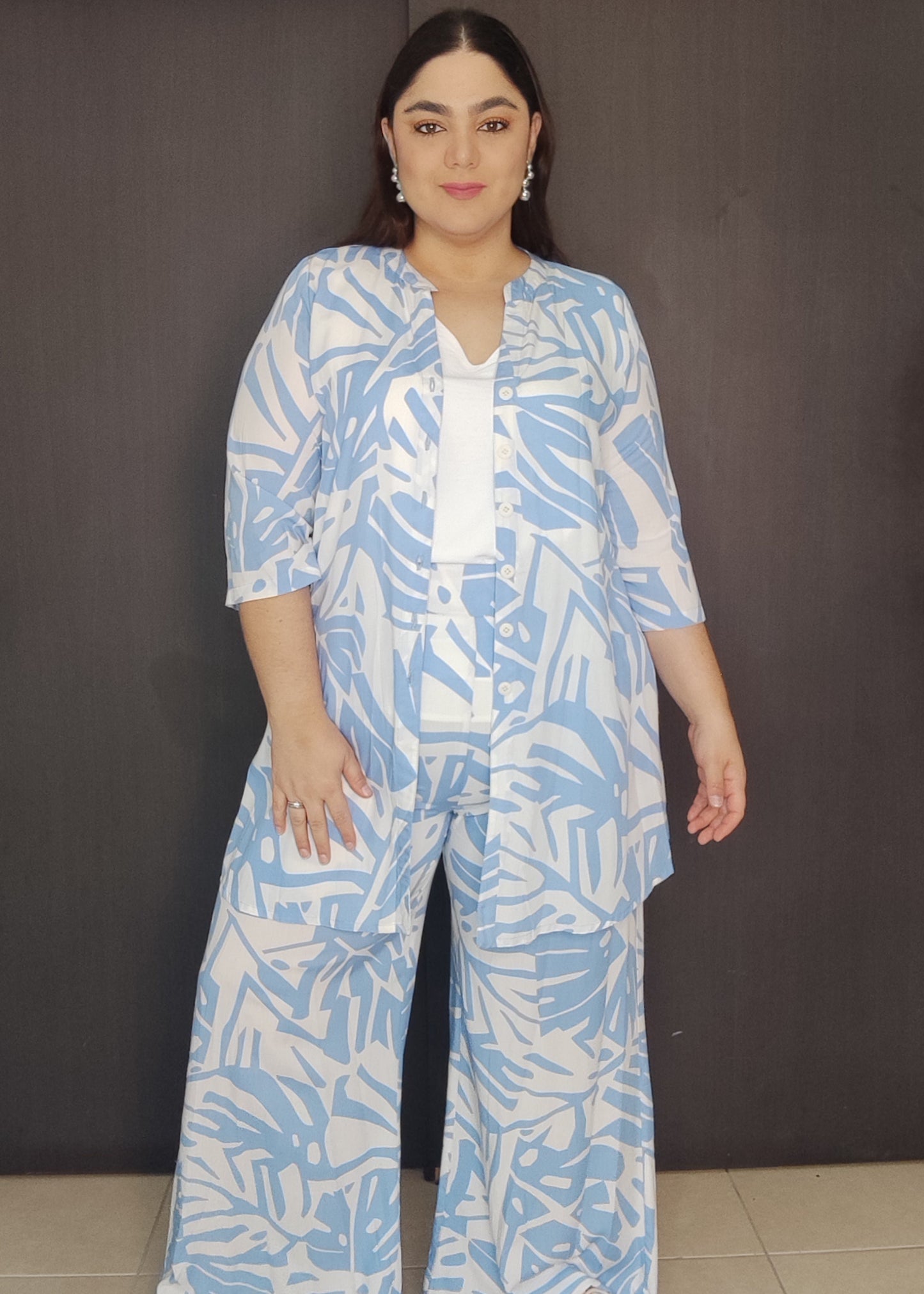 Set bluson y pantalón azul plus size